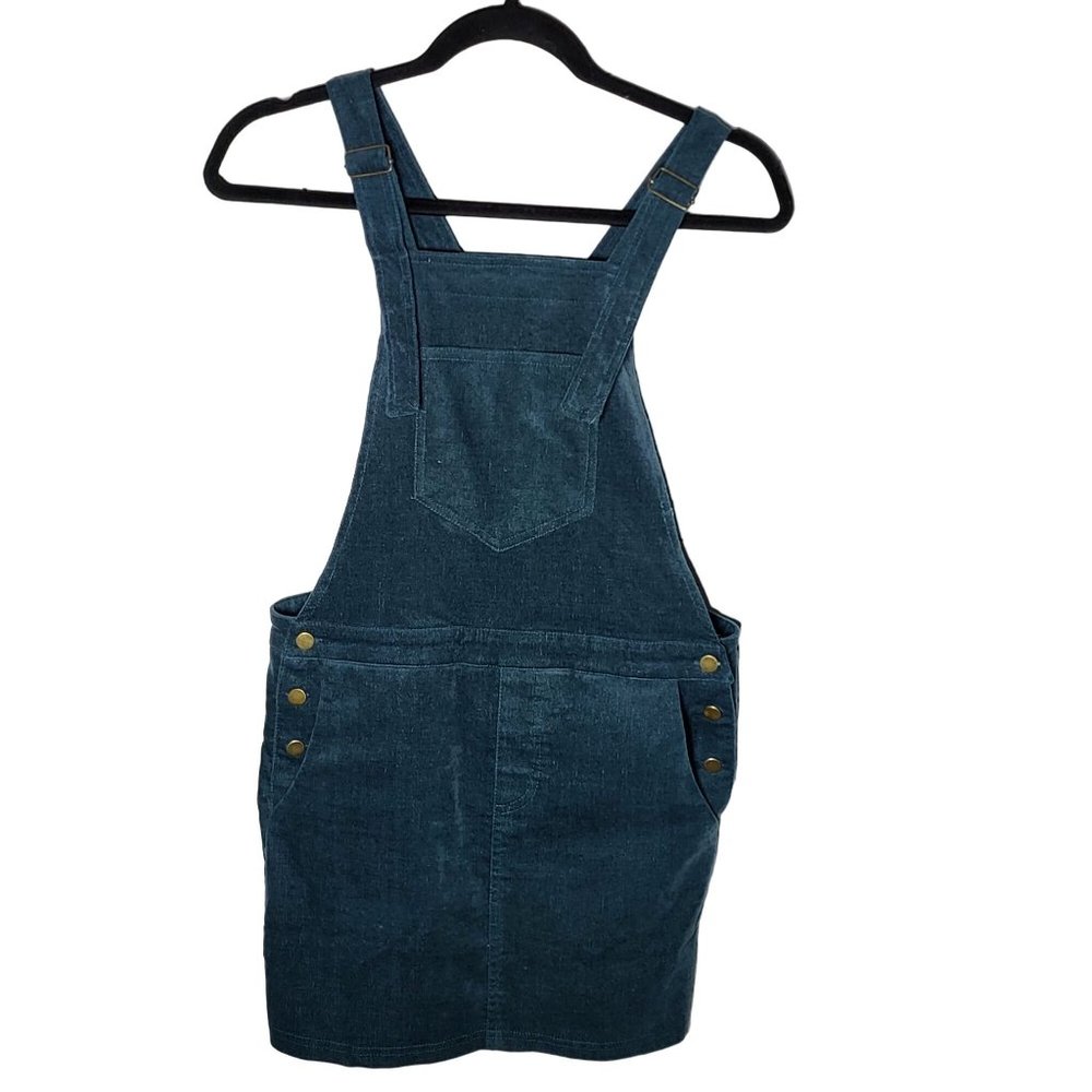 Love Riche Women's Blue Velvet Pinafore Overall Dress Small Adjustable Boho